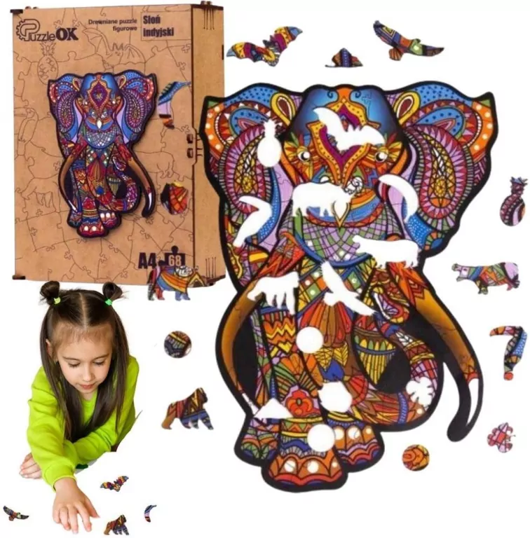 Puzzle drewniane eko 68. Słoń indyjski - tantis.pl
