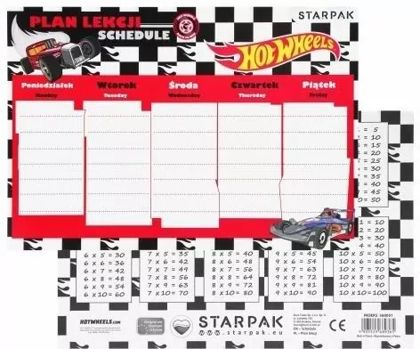 Plan lekcji z tabliczką mnożenia Hot Wheels - tantis.pl