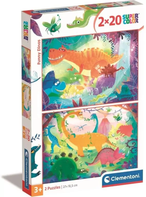 Clementoni. Puzzle 2w1. Funny Dinos. Śmieszne dinozaury - tantis.pl