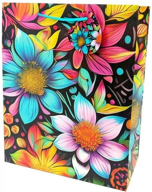 Torebka ozdobna matowa 26x32x12cm Kwiaty neon - tantis.pl