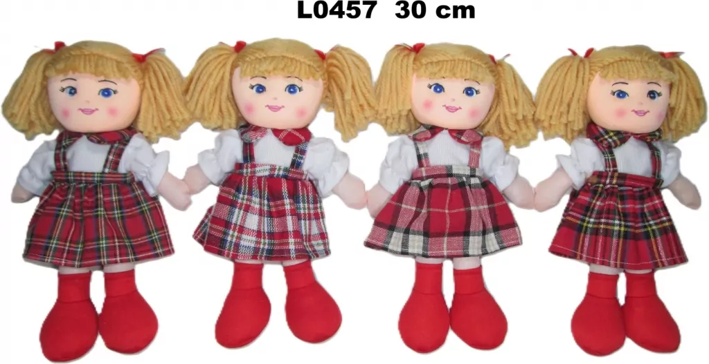 LALKA SZMACIANA 30CM SUKIENKA CZERW KRATA SA FOL - tantis.pl