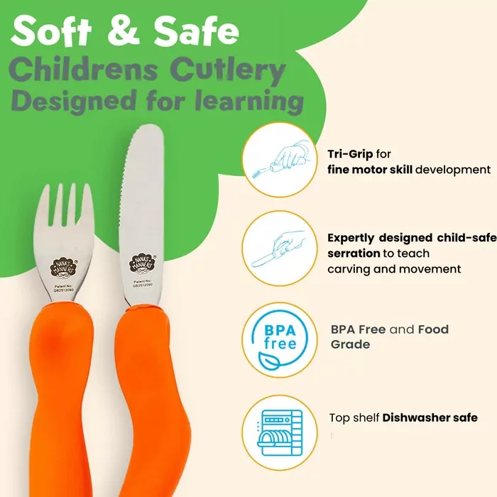 Nana's Manners Sztućce kształtujące chwyt pomarańczowa czerwień - tantis.pl