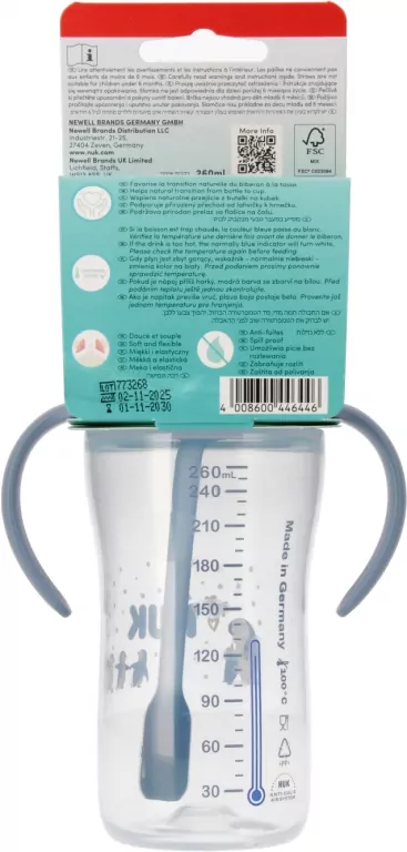 NUK. Butelka do nauki picia ze słomką. 260 ml. Pingwin - tantis.pl