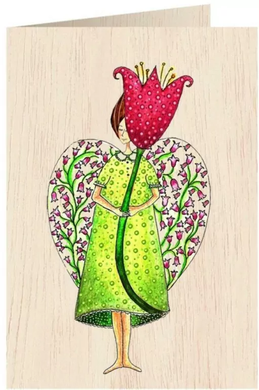 Karnet drewniany C6 + koperta Anioł z kwiatem - tantis.pl