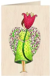 Karnet drewniany C6 + koperta Anioł z kwiatem