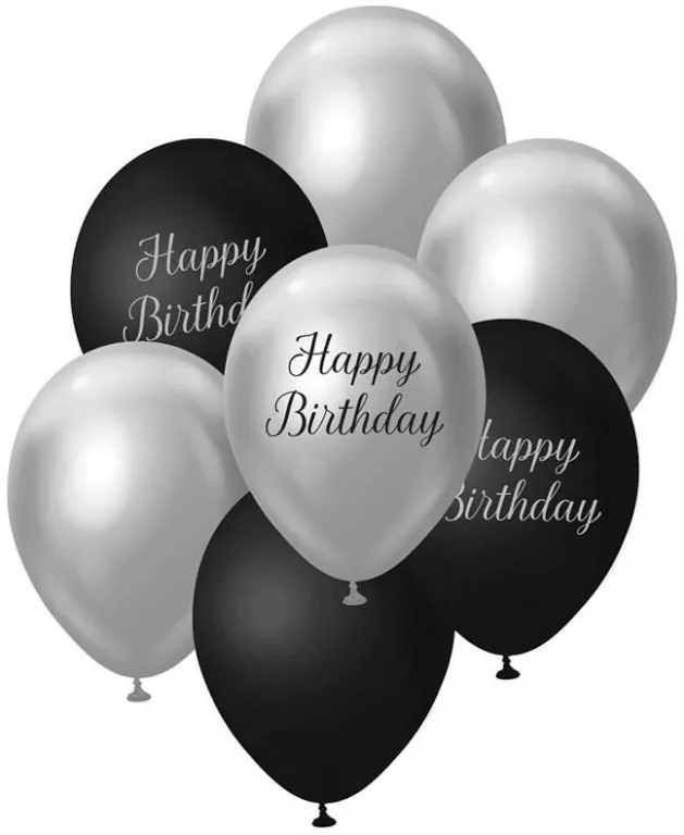 Balony B&C srebrno-czarny Happy Birthday - tantis.pl