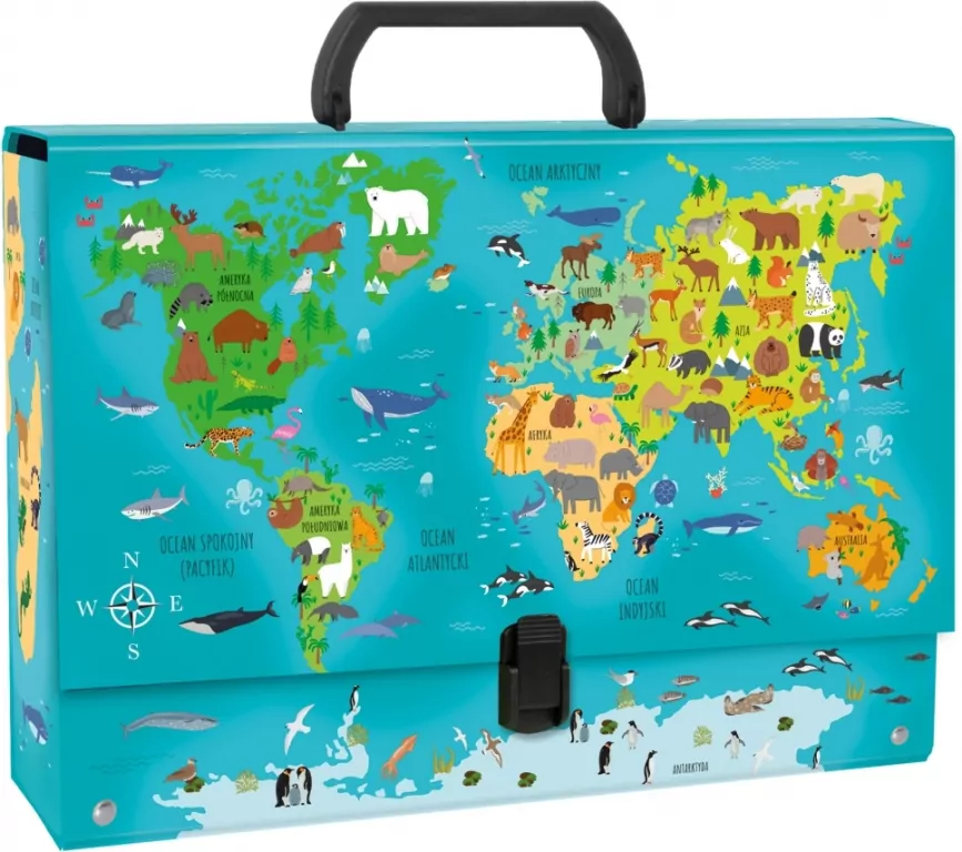 Teczka z rączką gruba, mapa Świata Zwierzęta - tantis.pl