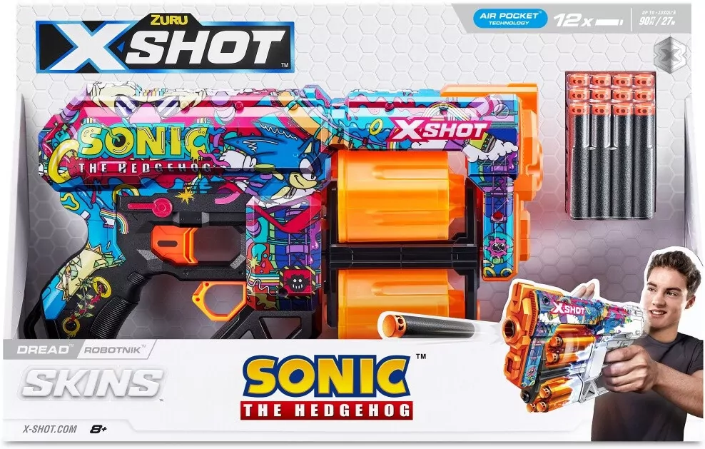 Zuru X-Shot. Wyrzutnia Skins Dread Sonic 12 strzałek Robotnik - tantis.pl