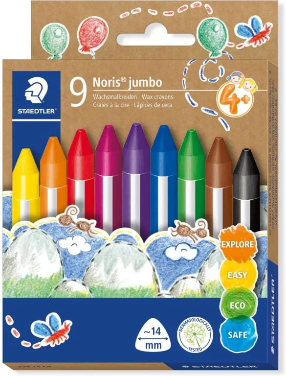 Kredki woskowe trójkątne Jumbo Noris 9 kolorów Staedtler - tantis.pl