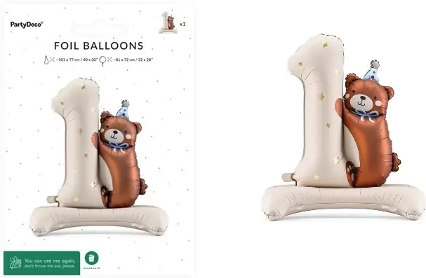 Balon foliowy 1 z Misiem 81x72cm - tantis.pl