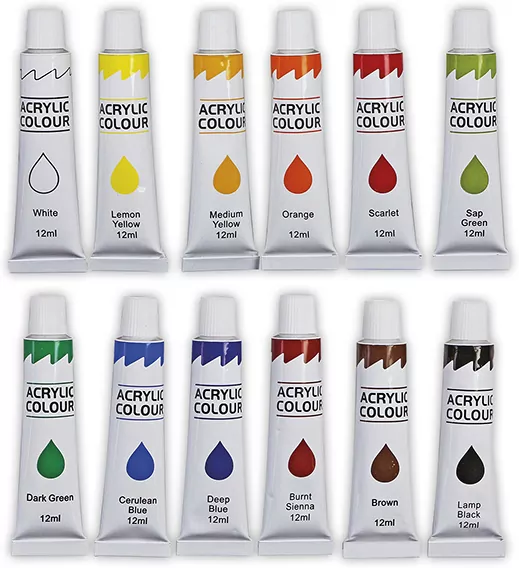 Farby akrylowe, 12 kolorów - tantis.pl