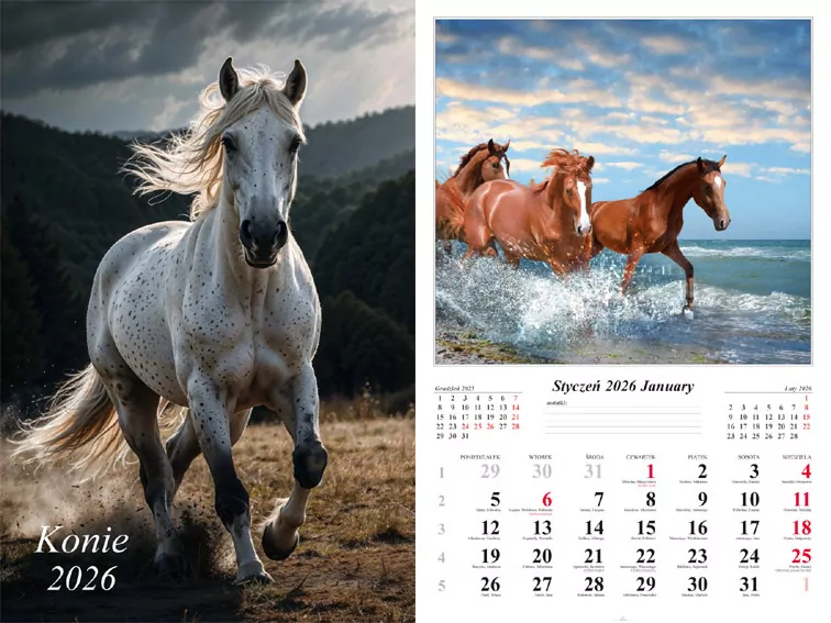 Kalendarz 2026 ścienny Konie - tantis.pl