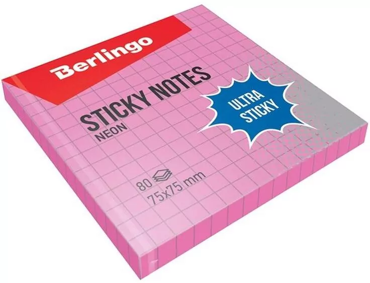 Bloczek samoprzylepny 75x75 różowy kratka 80K - tantis.pl