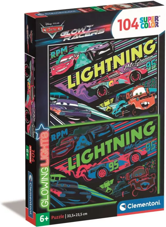 Puzzle 104 Glowing Cars Glow Racers - tantis.pl