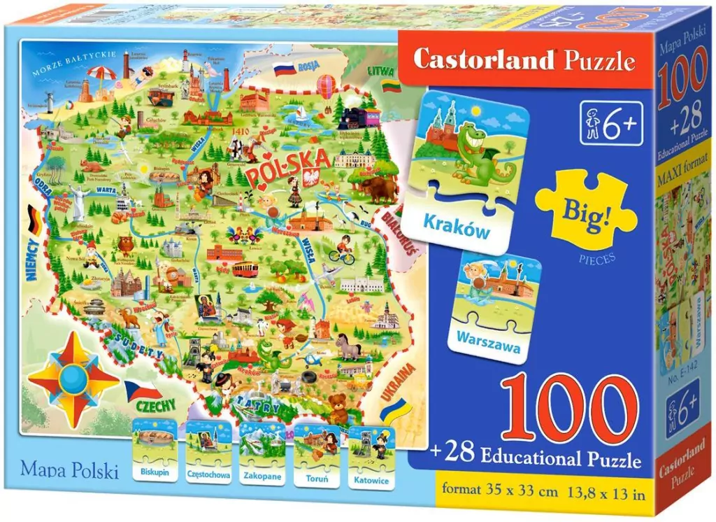 Mapa Polski. Puzzle edukacyjne 100 + Quiz 28 elementów - tantis.pl