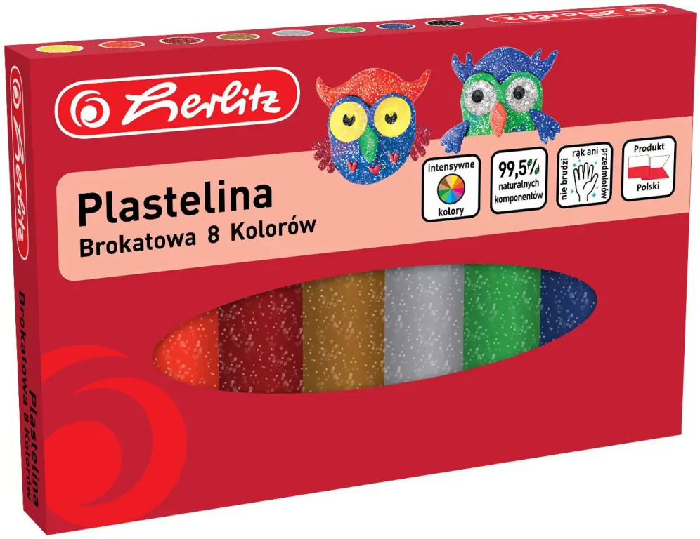 Herlitz. Plastelina brokatowa, 8 kolorów - tantis.pl