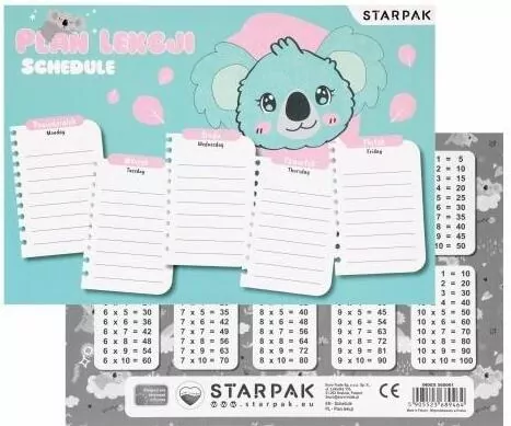 Plan lekcji z tabliczką mnożenia Koala - tantis.pl