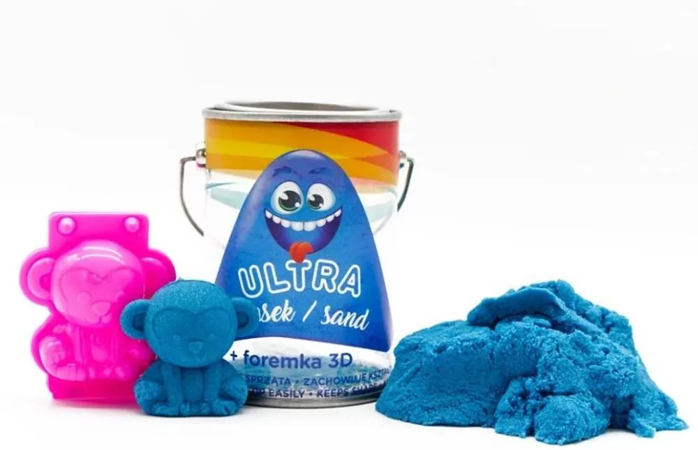 Ultra Piasek - puszka 150g niebieski + foremka 3D małpka - tantis.pl
