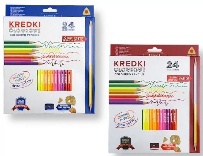 Kredki ołówkowe trójkątne 24 kolory z temperówką, mix - tantis.pl