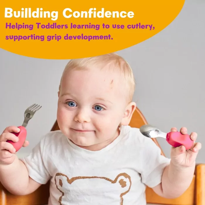 Nana's Manners Zestaw sztućców widelec i łyżka różowy - tantis.pl