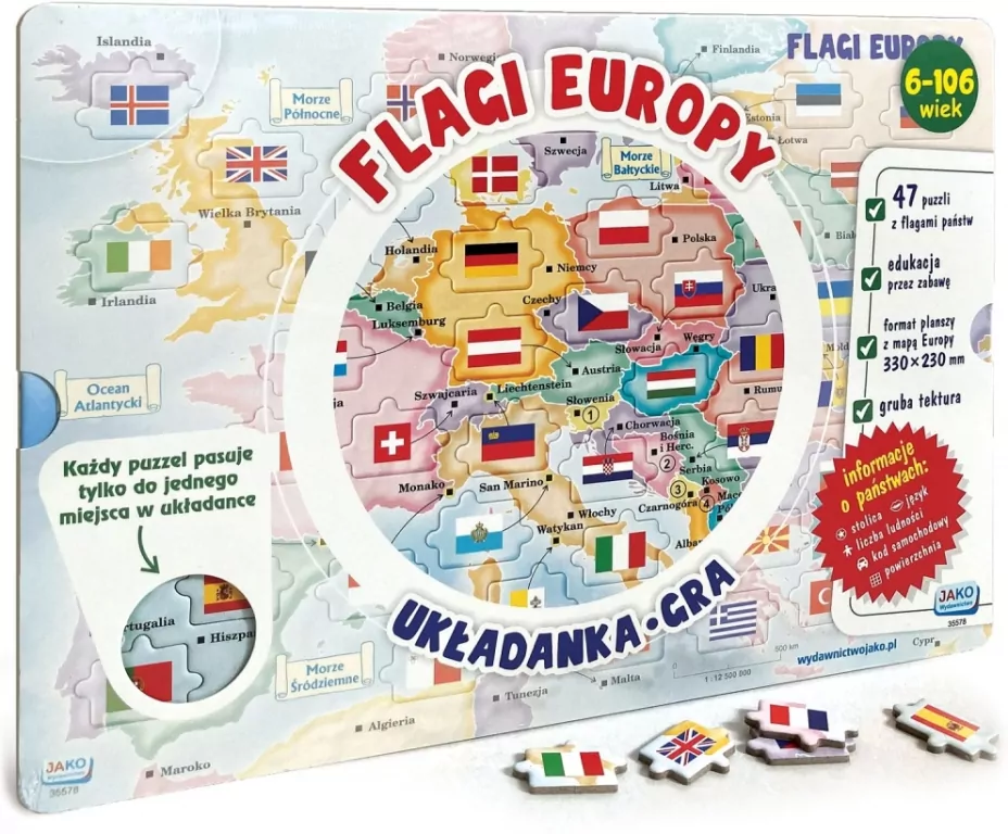 Układanka/gra Flagi Europy. Puzzle 47 elementów - tantis.pl