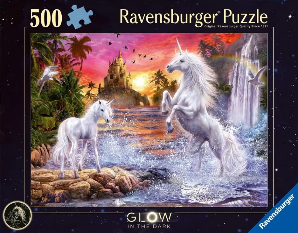 Puzzle 500 świecące - Jednorożce nad rzeką - tantis.pl