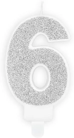 Świeczka urodzinowa 7cm. 6 srebrna - tantis.pl