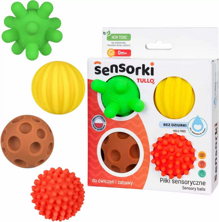 Sensorki Tullo. Piłki sensoryczne 4szt bez dziur - tantis.pl