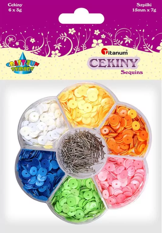 Zestaw cekiny 7mm okrągłe + szpilki 15mm mix - tantis.pl