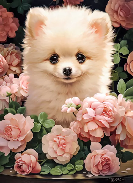 Puzzle 300. Pomeranian Puppy in Roses. B-030552 - tantis.pl