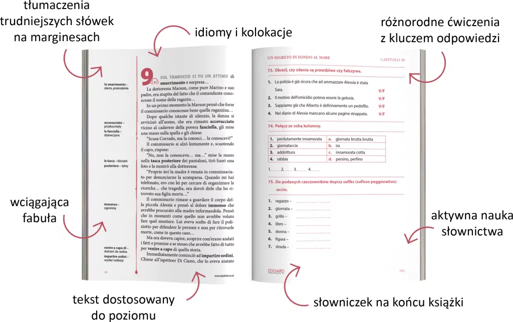 Sekret na dnie morza. Włoski. Kryminał z ćwiczeniami - tantis.pl
