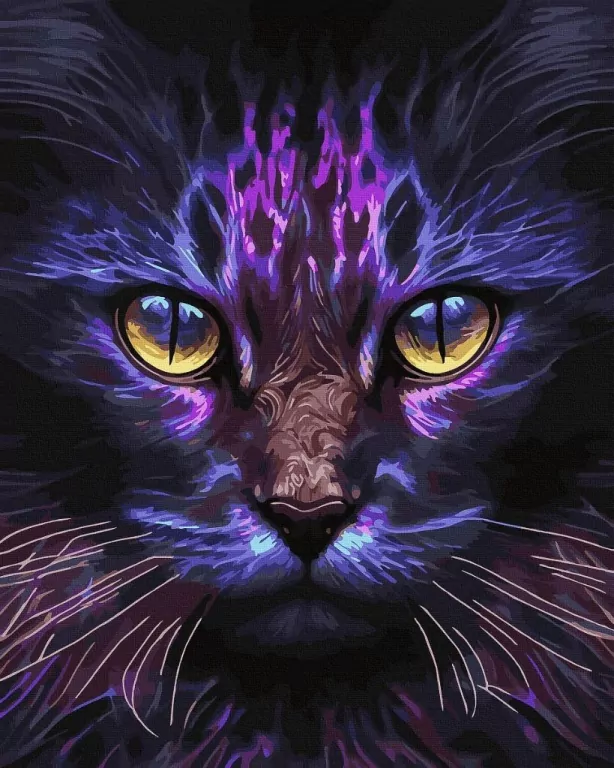 Malowanie po numerach czarne płótno - Magiczny Kot - tantis.pl