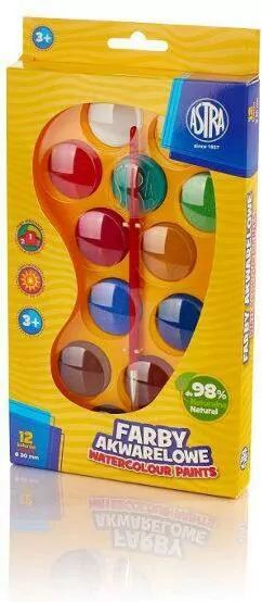 Farby Akwarelowe paletka fi30mm 12 kolorów ASTRA - tantis.pl