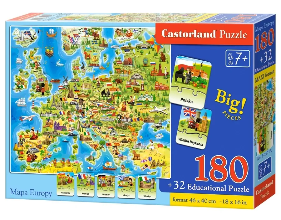 Mapa Europy z quizem. Puzzle 180 - tantis.pl