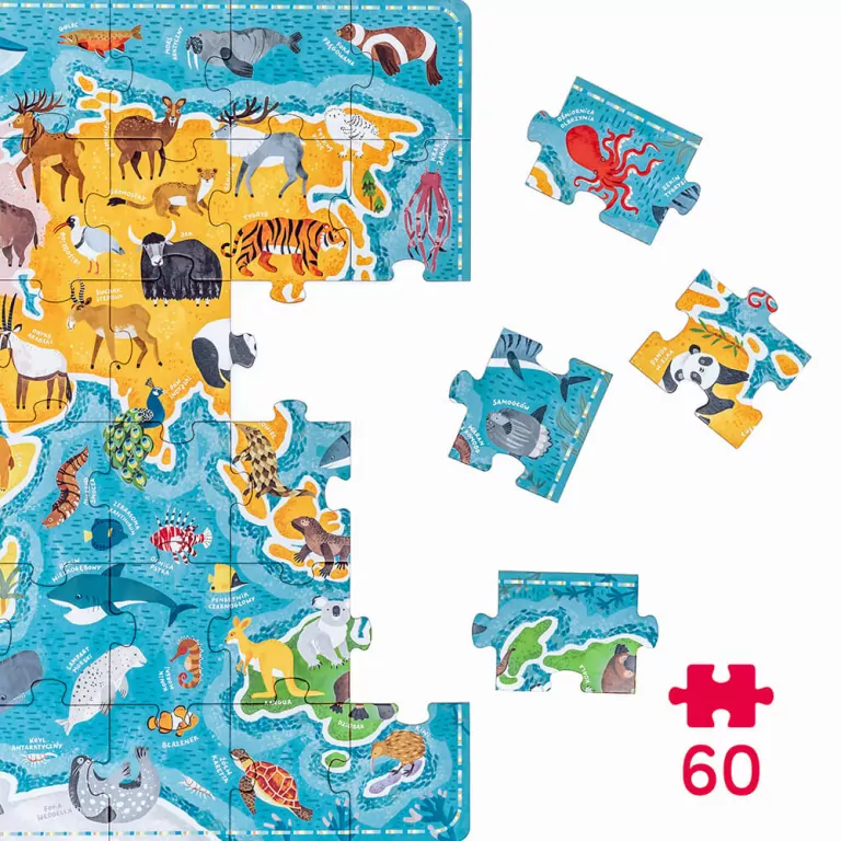 CzuCzu. Puzzlove. Zwierzęta Mapa Świata 60 - tantis.pl