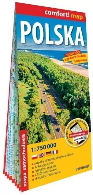 Polska laminowana mapa samochodowa 1:750 000 - tantis.pl