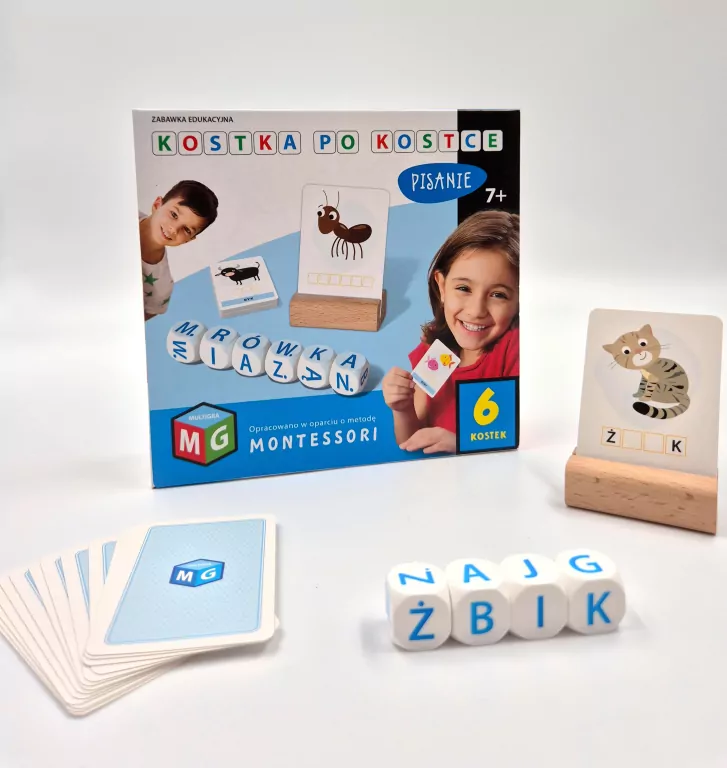 Kostka po kostce. Pisanie 6 kostek. Gra edukacyjna Montesori - tantis.pl