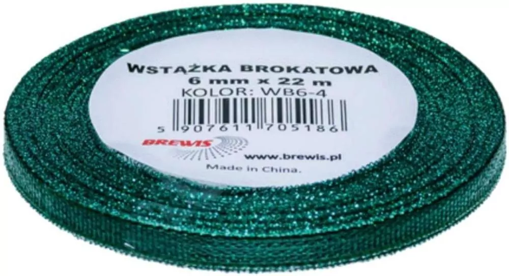 Wstążka brokatowa zielona 6mmx22m - tantis.pl