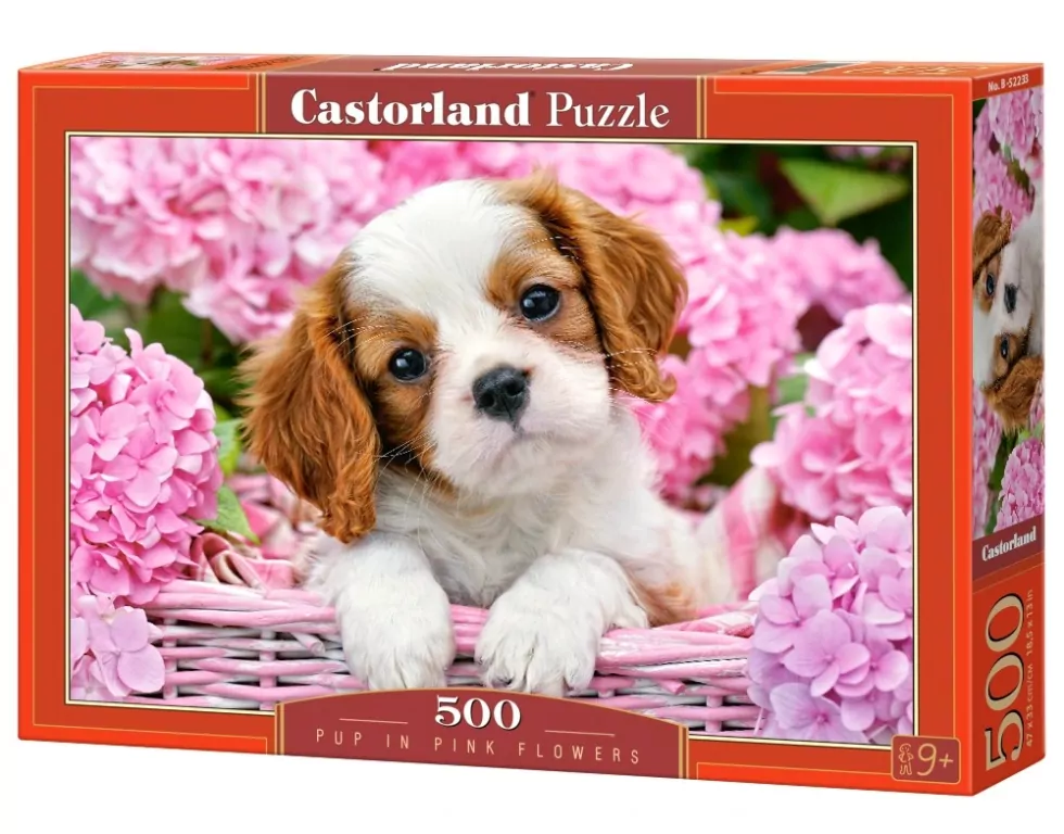Puzzle 500. Pup in Pink Flowers. Szczeniak w różowych pąkach - tantis.pl