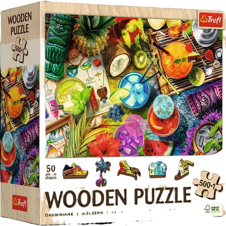 Puzzle drewniane 500+1 Kolorowe koktajle TREFL - tantis.pl