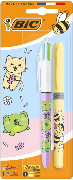 Długopis 4 Colors Kawaii mix+zakreślacz żółty BIC - tantis.pl