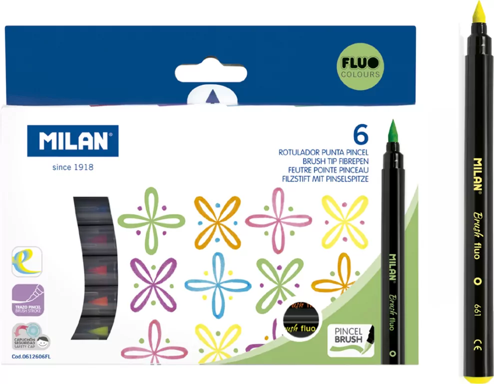 Flamastry z końcówką pędzelkiem 6 kol Fluo MILAN - tantis.pl