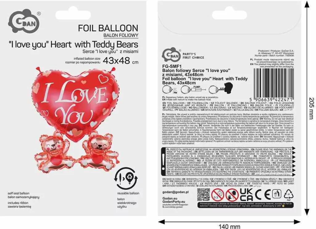 Balon foliowy Serce I love you z misiami 43x4cm - tantis.pl