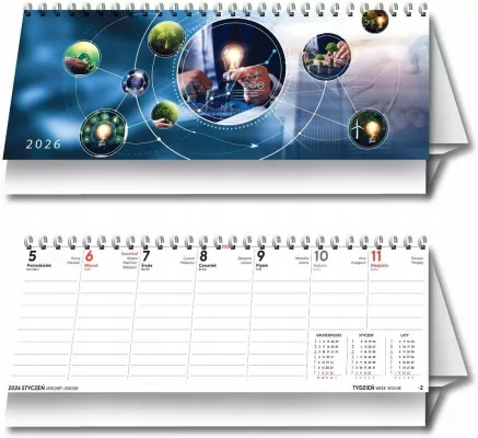 Kalendarz 2026 biurkowy tygodniowy poziomy