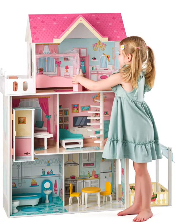 Domek dla lalek drewniany z akcesoriami 85X50X13. Malibu - tantis.pl