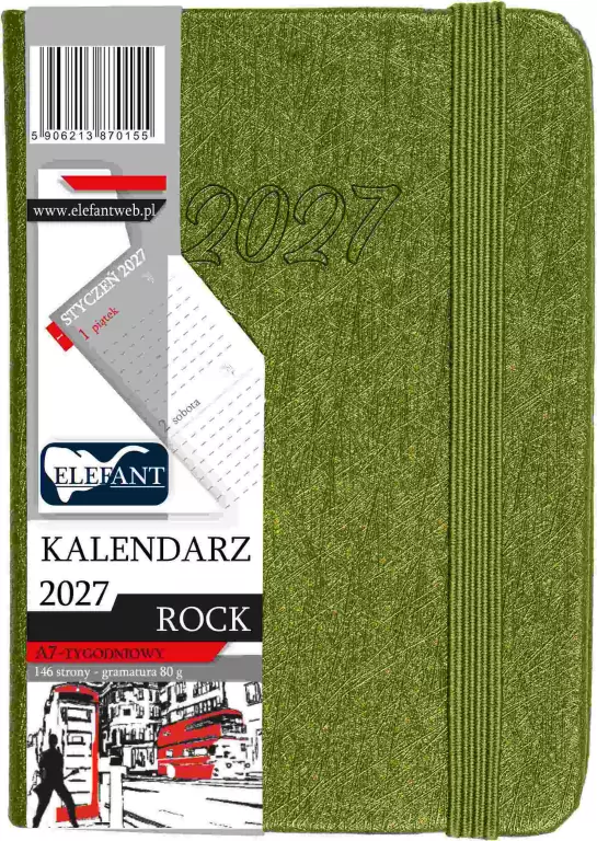 Kalendarz Rock 2027 A7 tygodniowy oliwkowy - tantis.pl