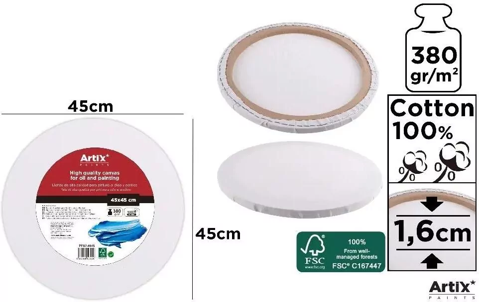 Podobrazie okrągłe 45x45x1.6cm 380G/m2 - tantis.pl