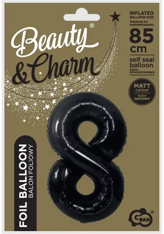 Balon foliowy B&C cyfra 8 matowa czarna 85cm - tantis.pl