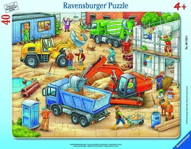 Ravensburger. Puzzle 40 w ramce. Wielkie pojazdy budowlane - tantis.pl