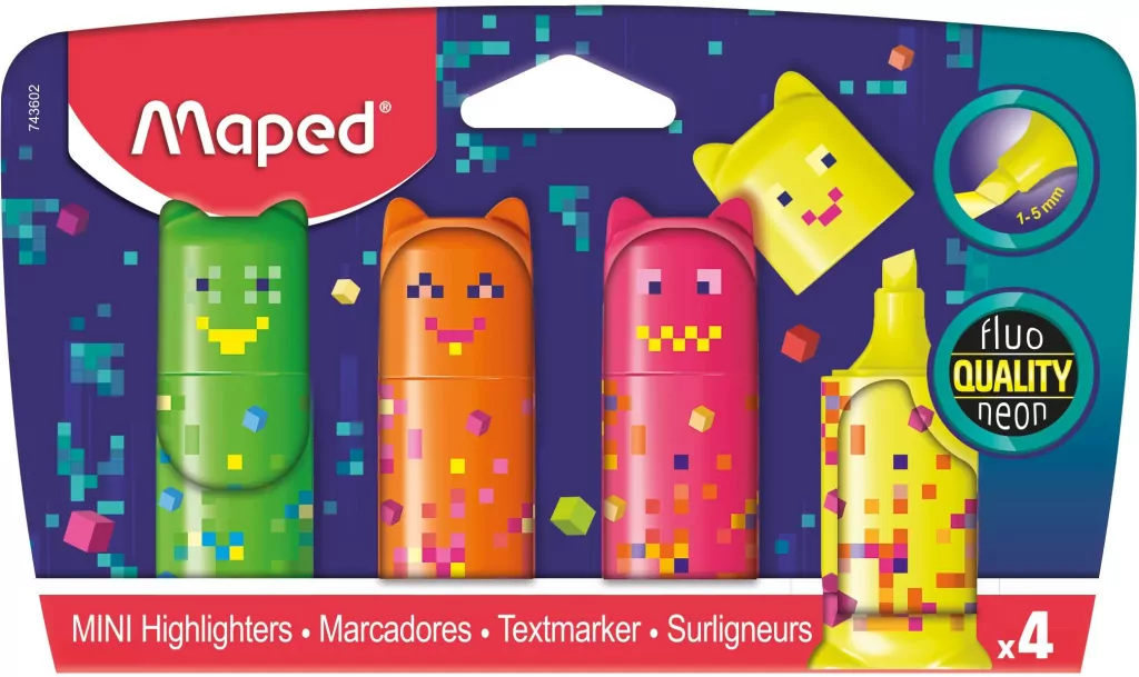 Zakreślacz mini Pixel Fluo mix 4szt MAPED - tantis.pl